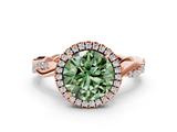 Rose gold Fancy Green Round  Cut Halo Twisted Band Four-Prong Ring_19