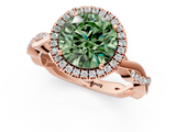 Rose gold Fancy Green Round  Cut Halo Twisted Band Four-Prong Ring_20