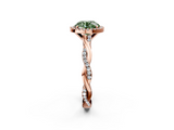 Rose gold Fancy Green Round  Cut Halo Twisted Band Four-Prong Ring_21