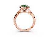 Rose gold Fancy Green Round  Cut Halo Twisted Band Four-Prong Ring_22