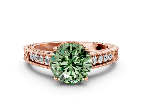 Rose gold Fancy Green Round  Cut Milgrain Channel Set Engagement Ring with Solitaire Prong Setting_48