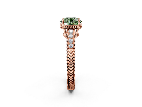 Rose gold Fancy Green Round  Cut Milgrain Channel Set Engagement Ring with Solitaire Prong Setting_50