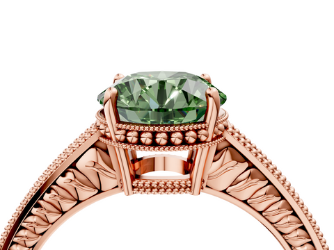 Rose gold Fancy Green Round  Cut Milgrain Channel Set Engagement Ring with Solitaire Prong Setting_52