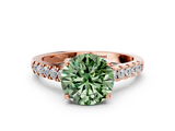 Rose gold Fancy Green Round  Cut Pavé Band Solitaire Ring with Four-Prong Setting_39