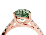 Rose gold Fancy Green Round  Cut Pavé Band Solitaire Ring with Four-Prong Setting_43
