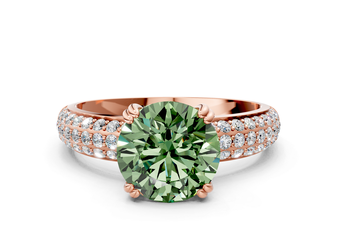 Rose gold Fancy Green Round  Cut Pave Diamond Engagement Ring with Channel Set Band and Four-Prong Setting_21