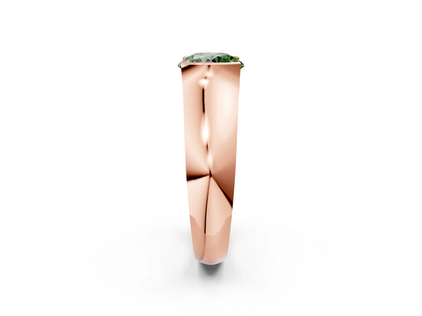 Rose gold Fancy Green Round Cut Solitaire Bezel Set Diamond Ring with Wide Band