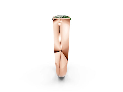 Rose gold Fancy Green Round Cut Solitaire Bezel Set Diamond Ring with Wide Band_2
