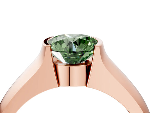 Rose gold Fancy Green Round Cut Solitaire Bezel Set Diamond Ring with Wide Band_4