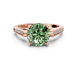 Rose gold Fancy Green Round Cut Solitaire Cathedral Diamond Engagement Ring with Channel-Set Band and Four-Prong Setting_3