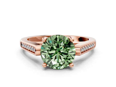 Rose gold Fancy Green Round Cut Solitaire Cathedral Diamond Engagement Ring with Channel-Set Band and Four-Prong Setting_3