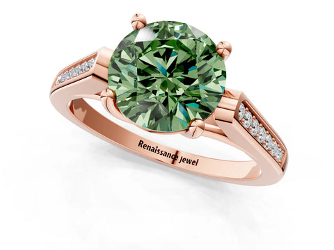 Rose gold Fancy Green Round Cut Solitaire Cathedral Diamond Engagement Ring with Channel-Set Band and Four-Prong Setting_4
