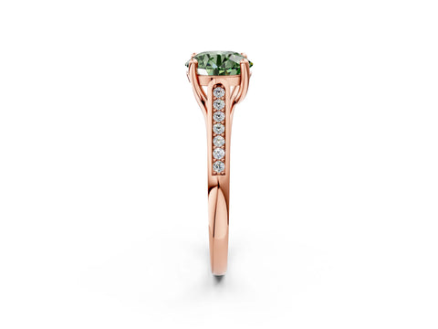 Rose gold Fancy Green Round Cut Solitaire Cathedral Diamond Engagement Ring with Channel-Set Band and Four-Prong Setting_5