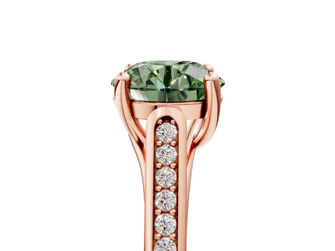 Rose gold Fancy Green Round Cut Solitaire Cathedral Diamond Engagement Ring with Channel-Set Band and Four-Prong Setting_8
