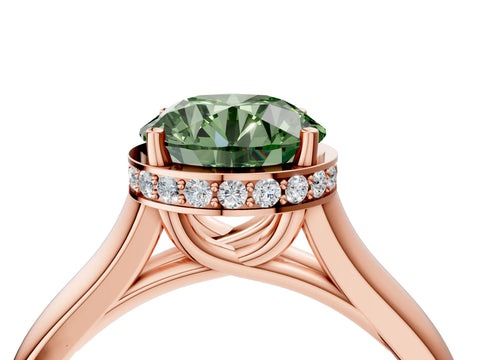 Rose gold Fancy Green Round Cut Solitaire Diamond Engagement Ring with Four-Prong Setting and Tapered Band_4