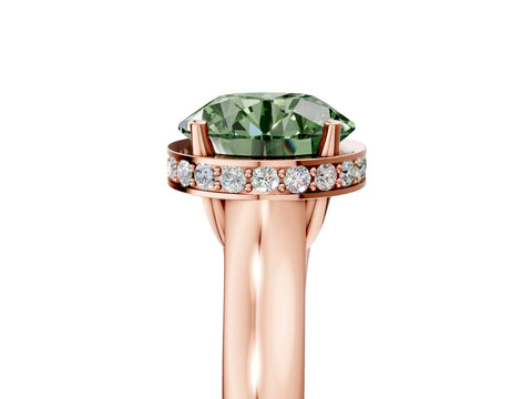 Rose gold Fancy Green Round Cut Solitaire Diamond Engagement Ring with Four-Prong Setting and Tapered Band_5