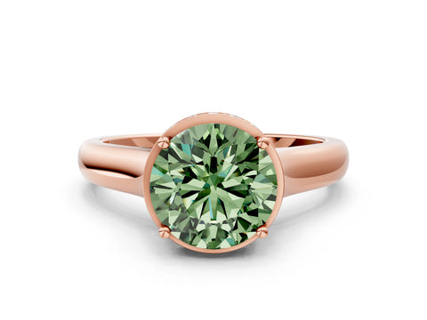 Rose gold Fancy Green Round Cut Solitaire Diamond Engagement Ring with Four-Prong Setting and Tapered Band