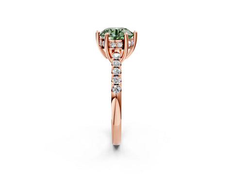 Rose gold Fancy Green Round Cut Solitaire Diamond Engagement Ring with Pavé Band and Six-Prong Setting_2