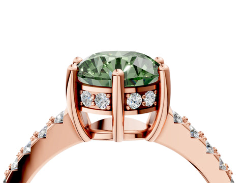 Rose gold Fancy Green Round Cut Solitaire Diamond Engagement Ring with Pavé Band and Six-Prong Setting_4