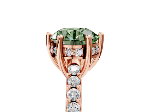 Rose gold Fancy Green Round Cut Solitaire Diamond Engagement Ring with Pavé Band and Six-Prong Setting_5