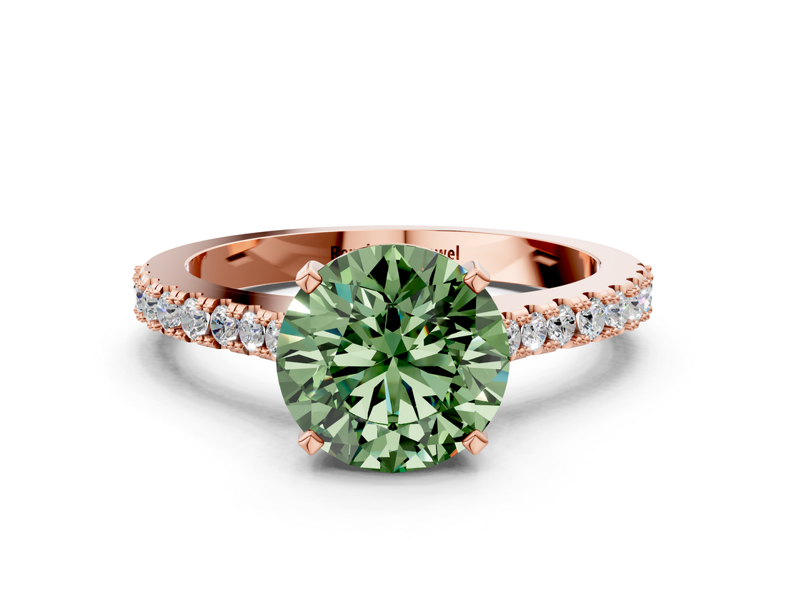 Rose gold Fancy Green Round  Cut Solitaire Diamond Engagement Ring with Pave Band and Four-Prong Setting_164