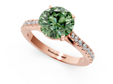 Rose gold Fancy Green Round  Cut Solitaire Diamond Engagement Ring with Pave Band and Four-Prong Setting_165