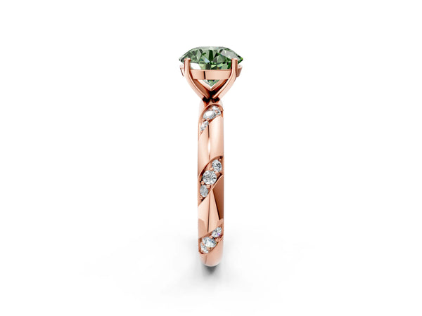 Rose Gold Round Twist Accent Solitaire Engagement Ring Setting for Fancy Green Center