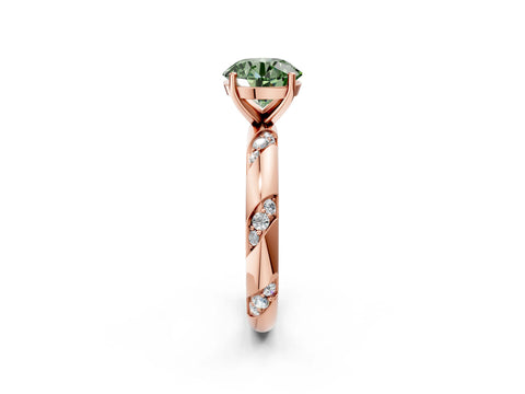 Rose gold Fancy Green Round Cut Solitaire Diamond Engagement Ring with Twisted Pave Band and Four-Prong Setting_29
