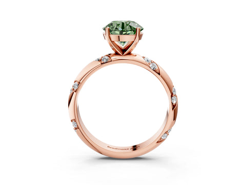 Rose gold Fancy Green Round Cut Solitaire Diamond Engagement Ring with Twisted Pave Band and Four-Prong Setting_30