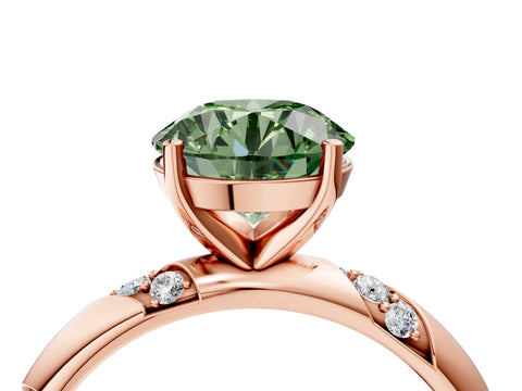 Rose gold Fancy Green Round Cut Solitaire Diamond Engagement Ring with Twisted Pave Band and Four-Prong Setting_31