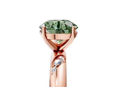 Rose gold Fancy Green Round Cut Solitaire Diamond Engagement Ring with Twisted Pave Band and Four-Prong Setting_32