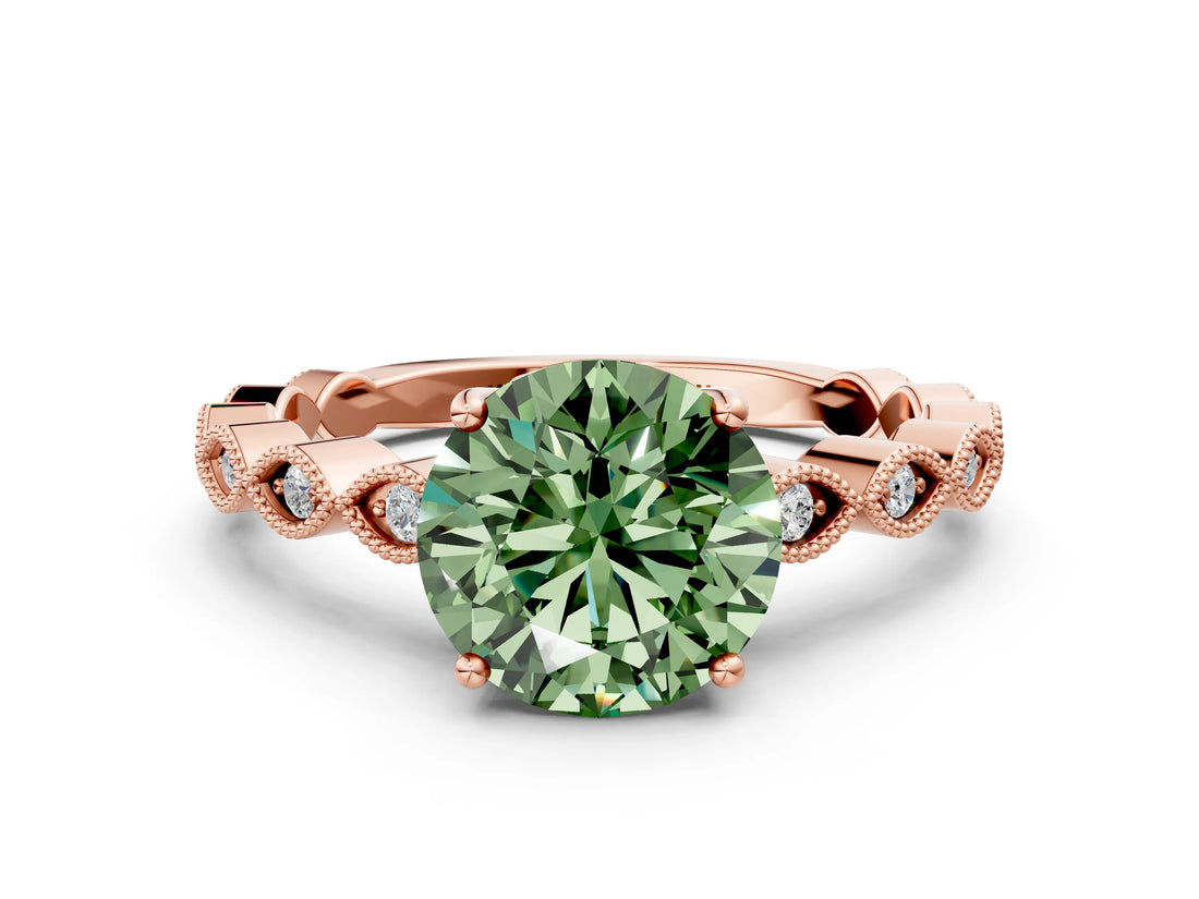 Rose gold Fancy Green Round Cut Solitaire Diamond Ring with Infinity Twist Band and Four-Prong Setting_12