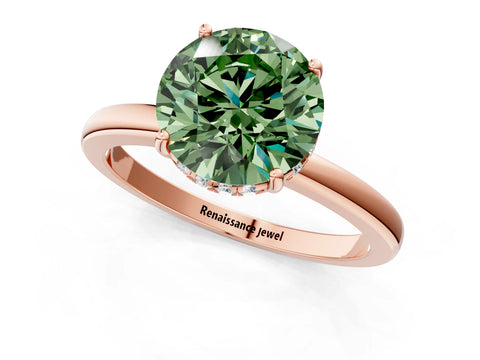 Rose gold Fancy Green Round Cut Solitaire Diamond Ring with Prong Setting and Plain Band_1