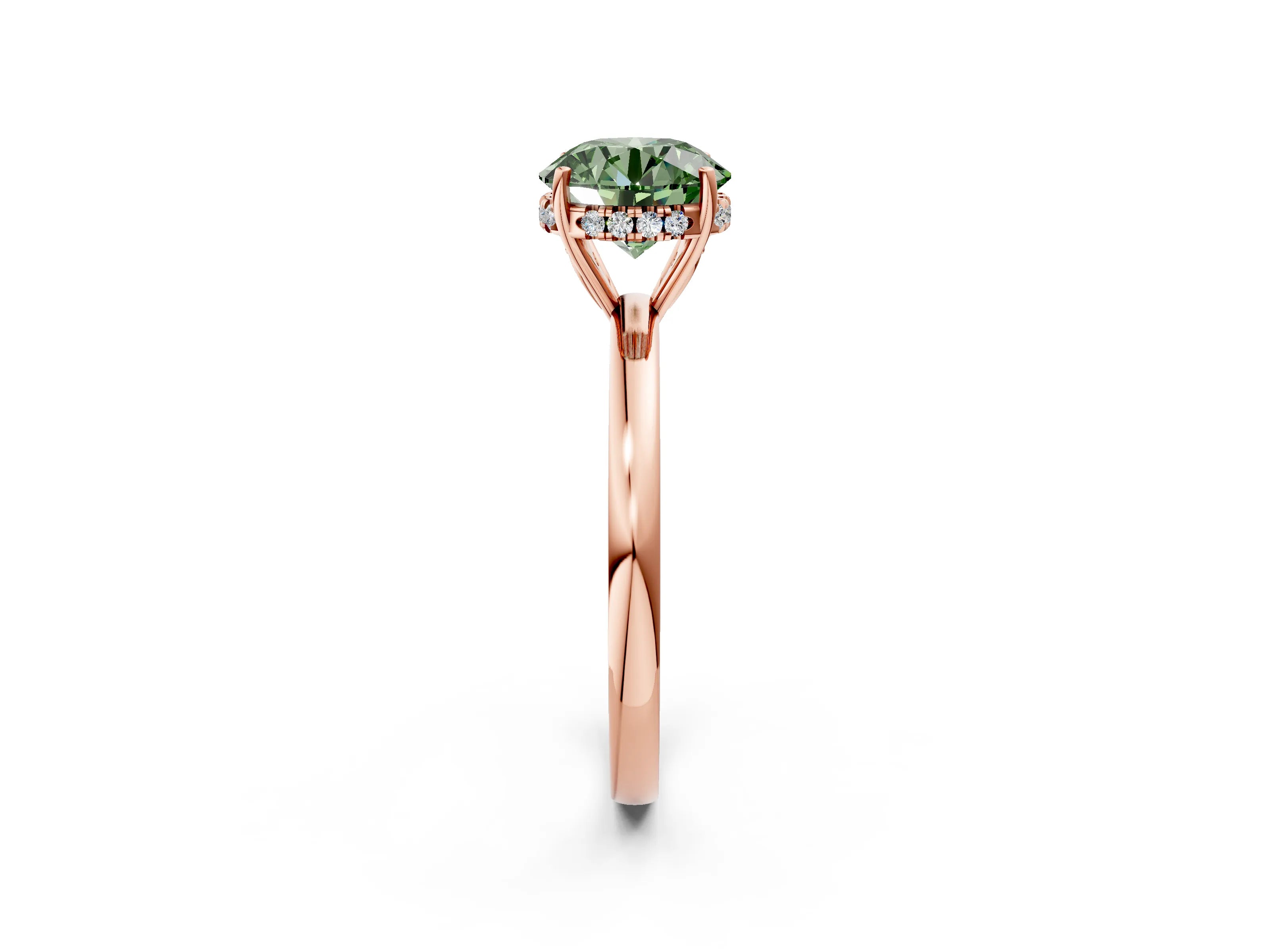 Rose gold Fancy Green Round Cut Solitaire Diamond Ring with Prong Setting and Plain Band_2