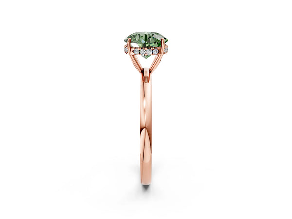 Rose Gold Round Thin Band Hidden Halo Engagement Ring Setting for Fancy Green Center