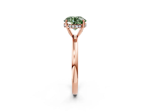 Rose gold Fancy Green Round Cut Solitaire Diamond Ring with Prong Setting and Plain Band_2