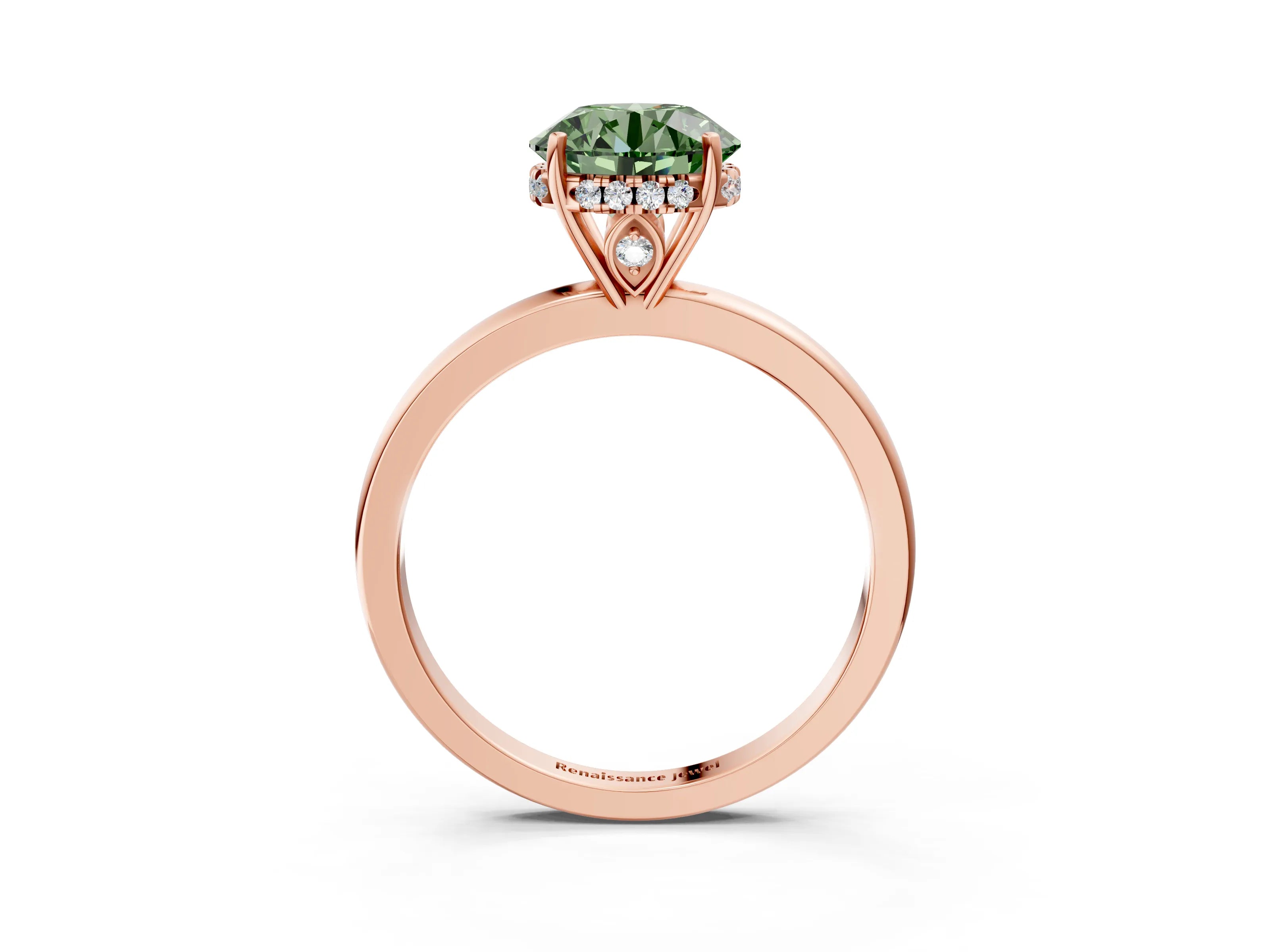 Rose gold Fancy Green Round Cut Solitaire Diamond Ring with Prong Setting and Plain Band_3
