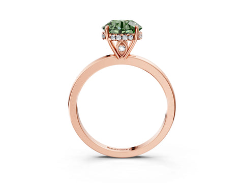 Rose gold Fancy Green Round Cut Solitaire Diamond Ring with Prong Setting and Plain Band_3