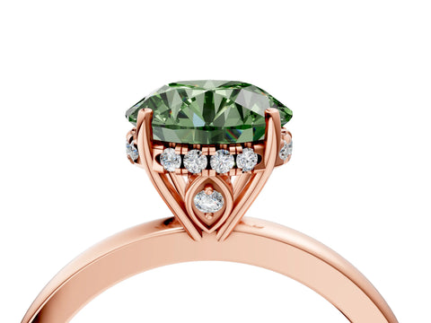 Rose gold Fancy Green Round Cut Solitaire Diamond Ring with Prong Setting and Plain Band_4