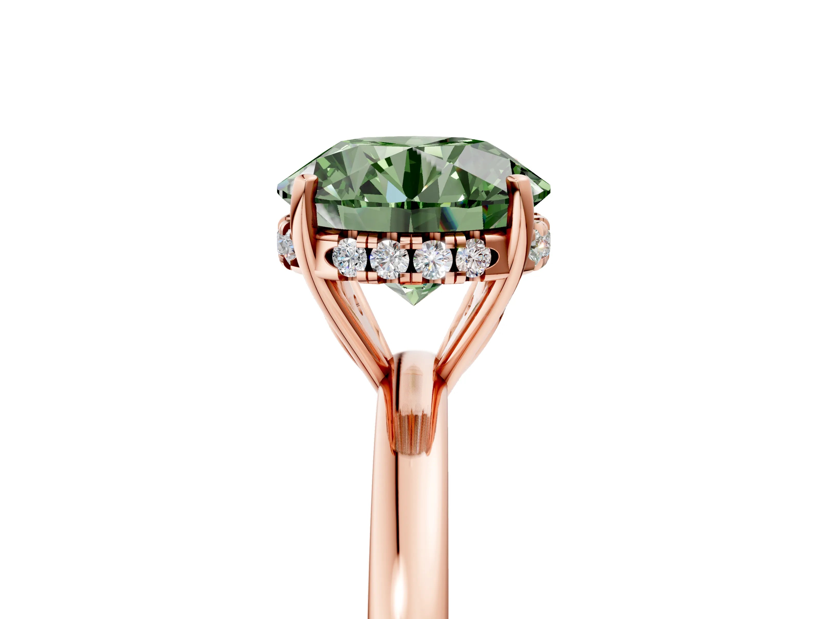 Rose gold Fancy Green Round Cut Solitaire Diamond Ring with Prong Setting and Plain Band_5