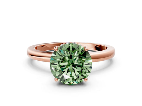 Rose gold Fancy Green Round Cut Solitaire Diamond Ring with Prong Setting and Plain Band