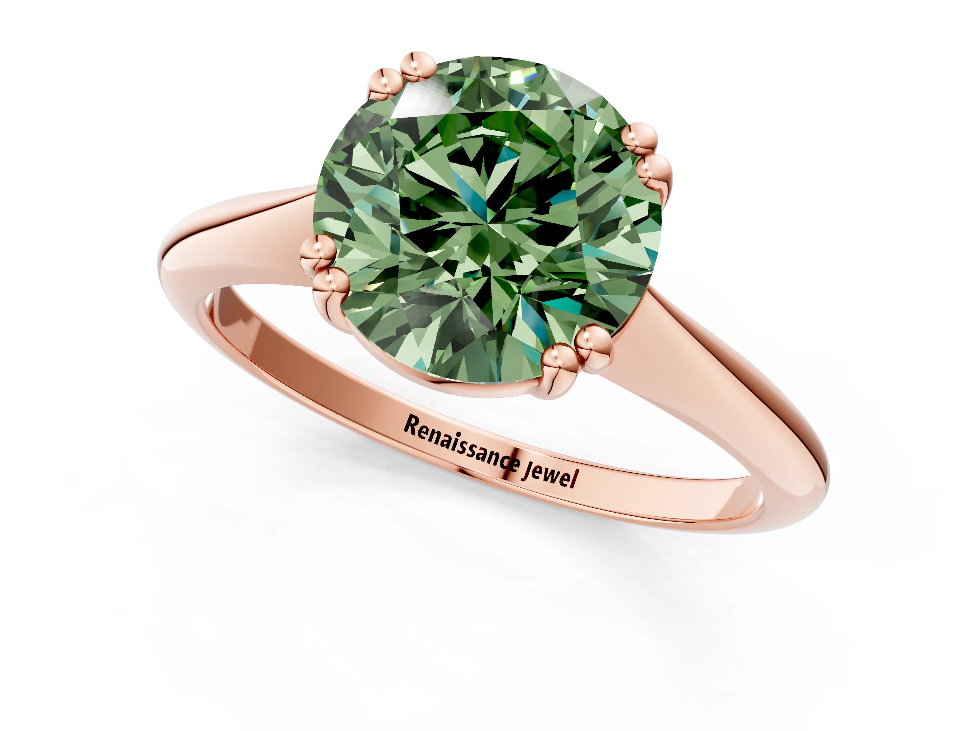 Rose gold Fancy Green Round Cut Solitaire Diamond Ring with Six-Prong Setting and Classic Band_1