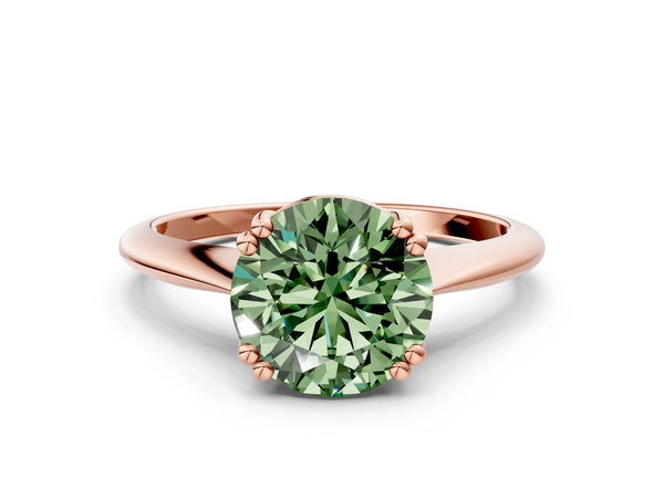 Rose gold Fancy Green Round Cut Solitaire Diamond Ring with Six-Prong Setting and Classic Band