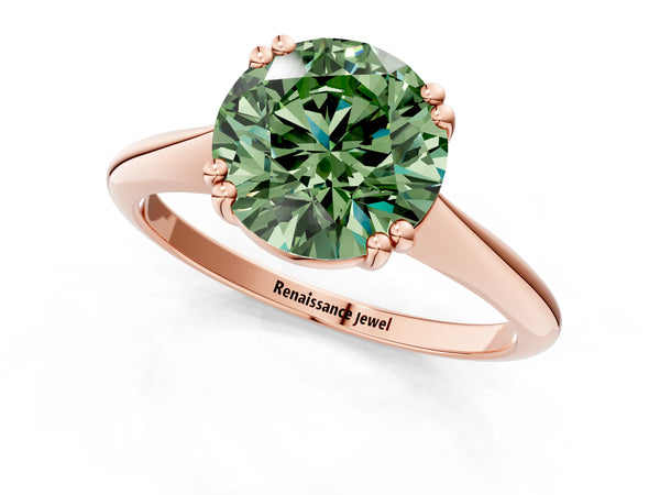 Rose gold Fancy Green Round Cut Solitaire Diamond Ring with Six-Prong Setting and Classic Band