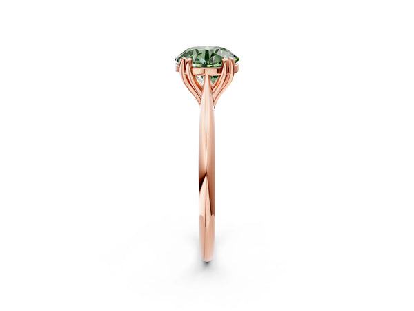 Rose gold Fancy Green Round Cut Solitaire Diamond Ring with Six-Prong Setting and Classic Band