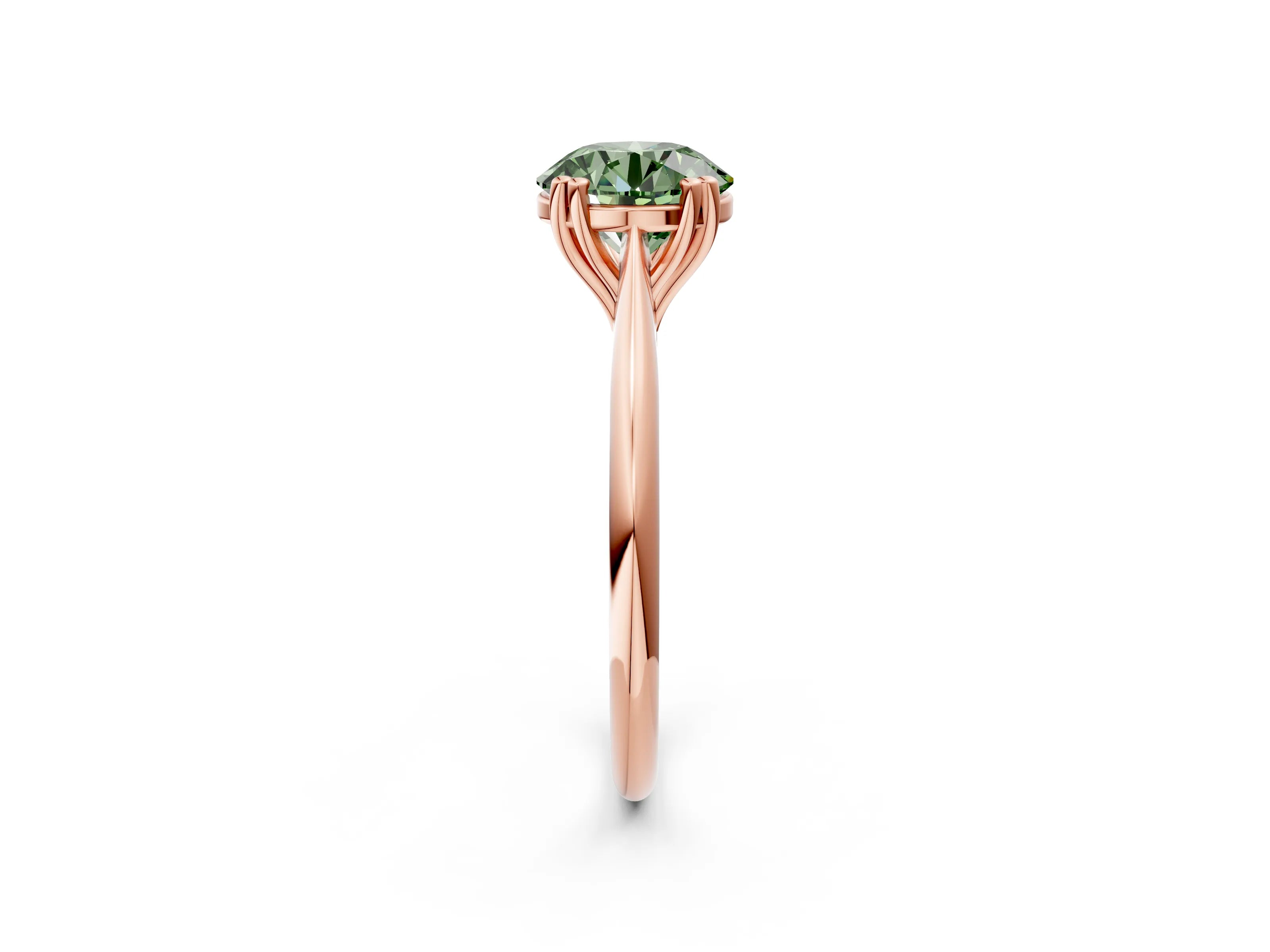 Rose gold Fancy Green Round Cut Solitaire Diamond Ring with Six-Prong Setting and Classic Band_2