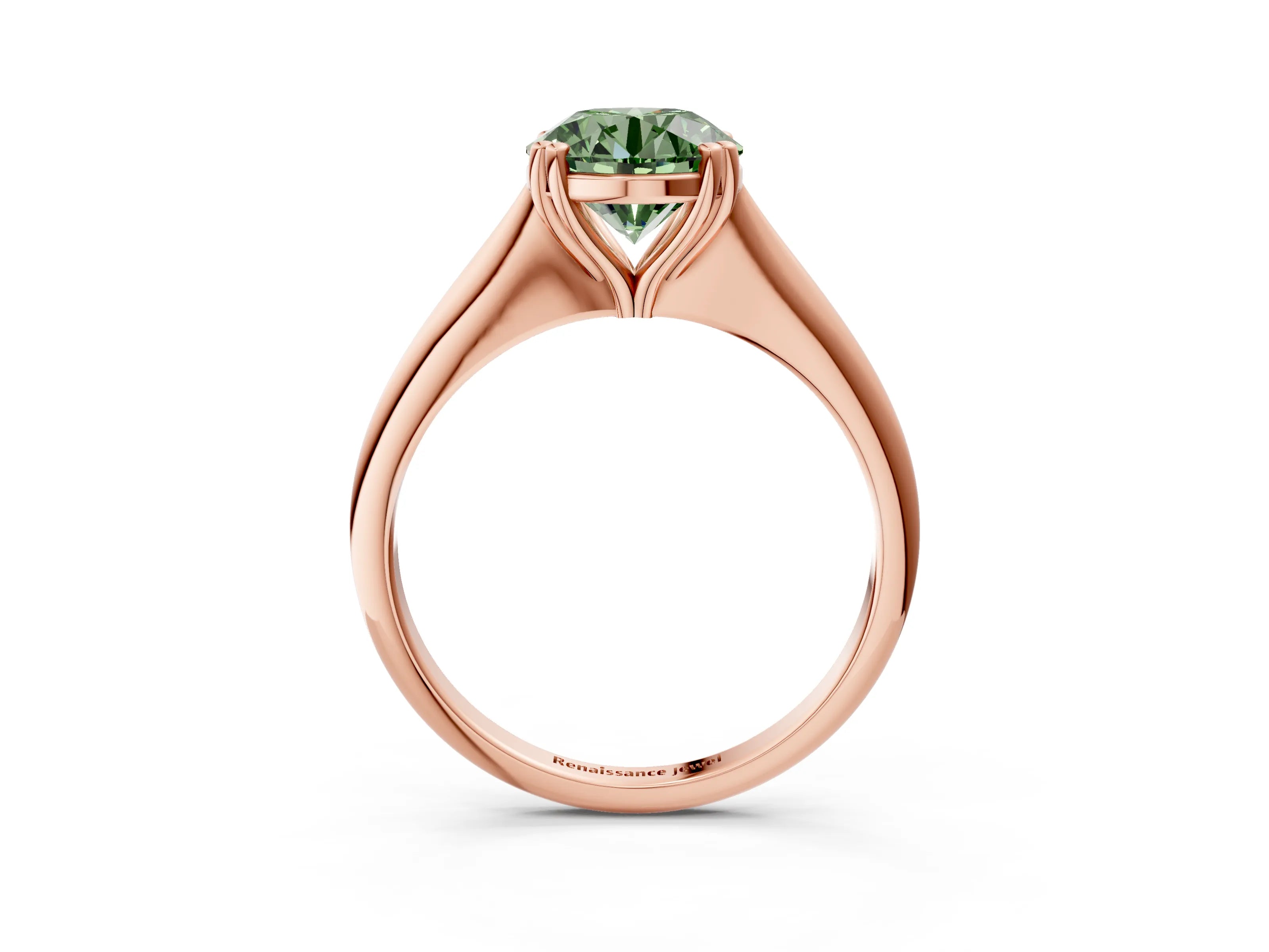 Rose gold Fancy Green Round Cut Solitaire Diamond Ring with Six-Prong Setting and Classic Band_3