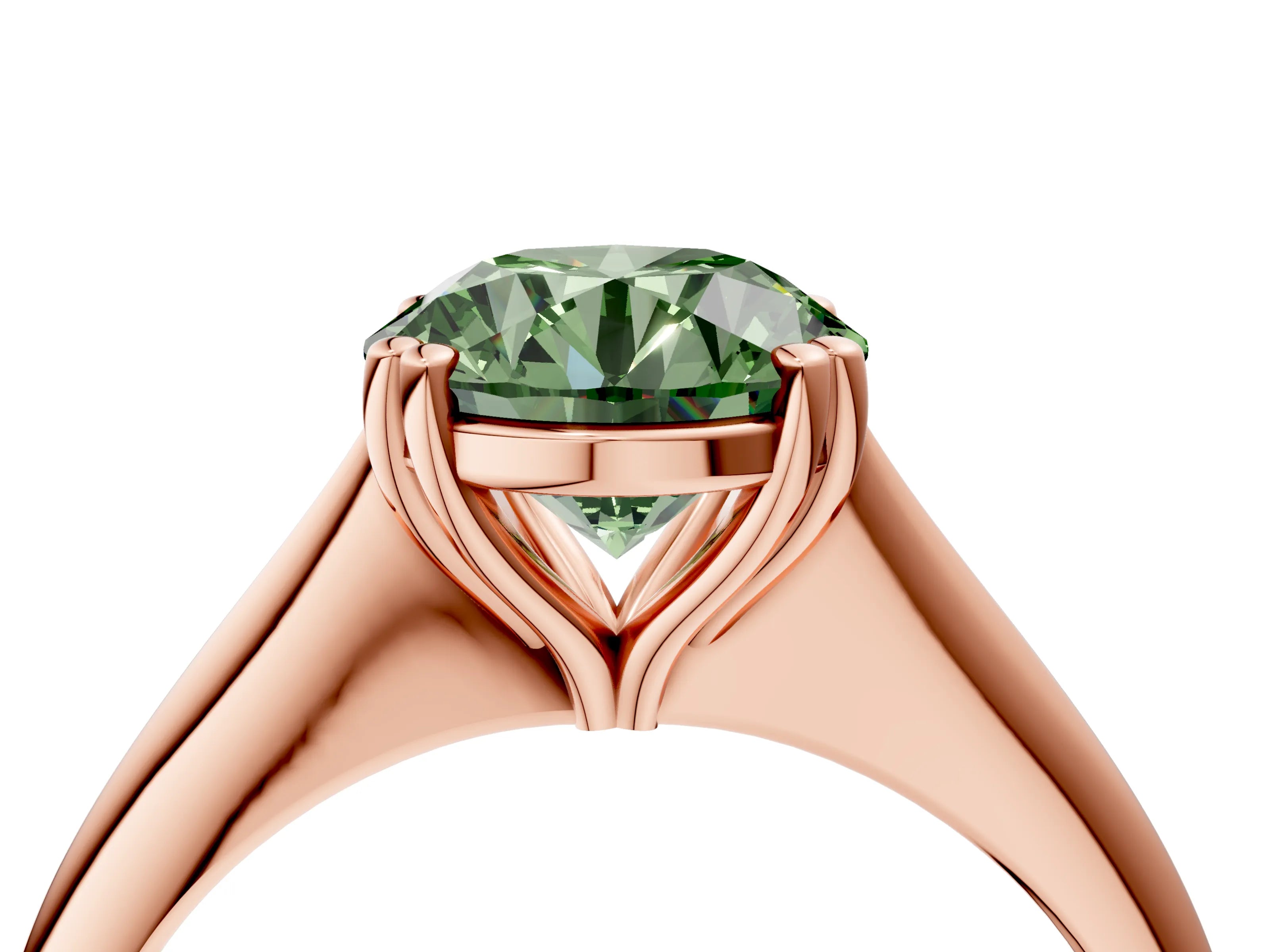 Rose gold Fancy Green Round Cut Solitaire Diamond Ring with Six-Prong Setting and Classic Band_4