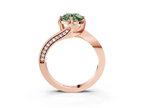 Rose gold Fancy Green Round Cut Solitaire Diamond Twist Band with Pavé Setting and Four-Prong Setting_3