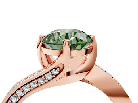 Rose gold Fancy Green Round Cut Solitaire Diamond Twist Band with Pavé Setting and Four-Prong Setting_4
